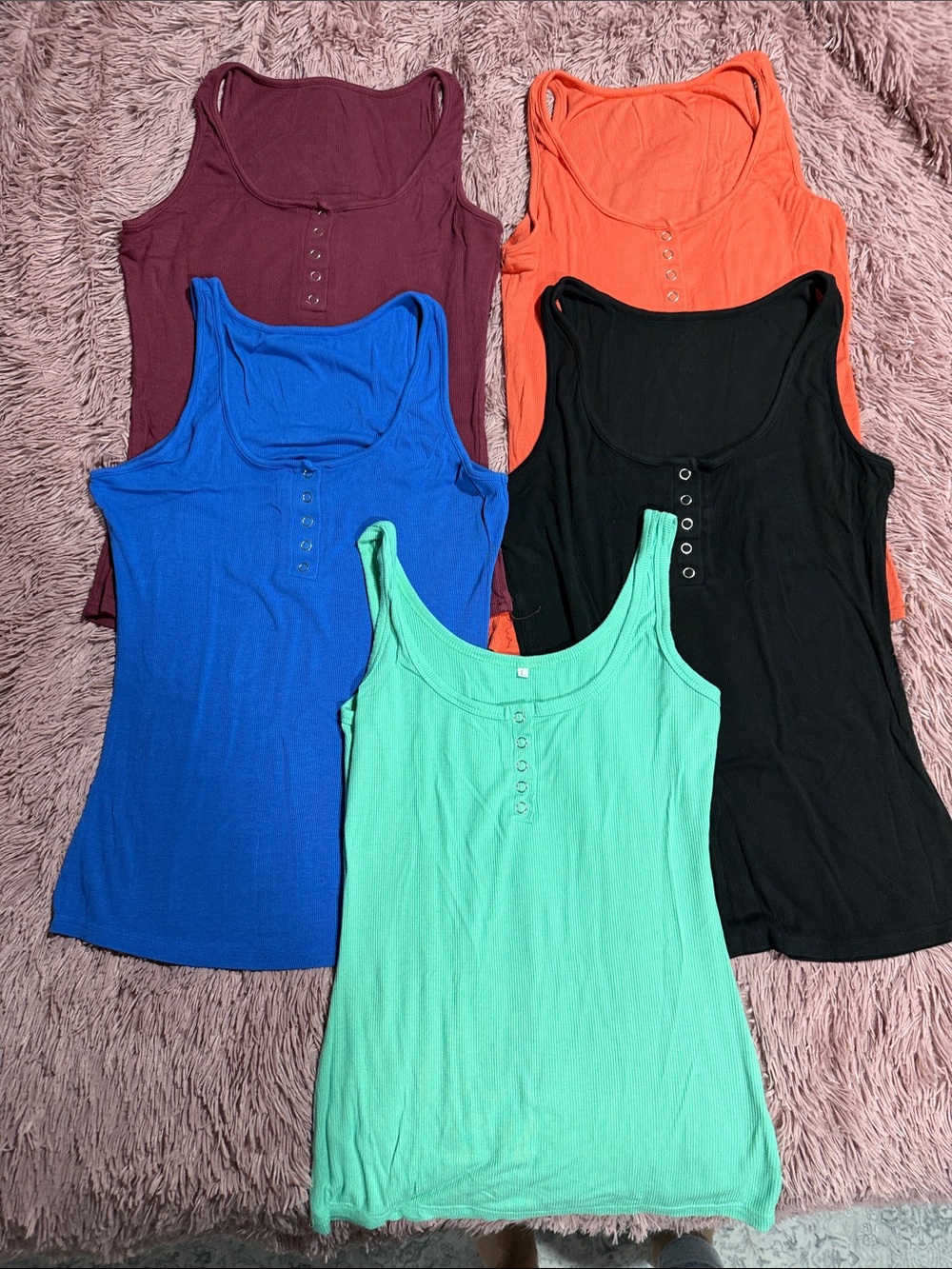 Women’s Ribbed Henley Tank ,Black, Blue, Mint, Coral, Burgundy lot of 5 for 15!